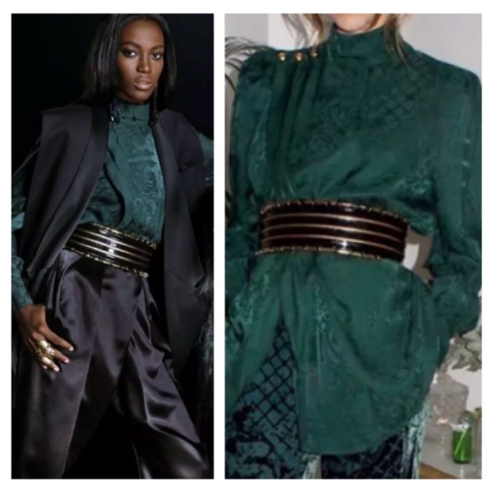 Balmain X H&M green silk blouse